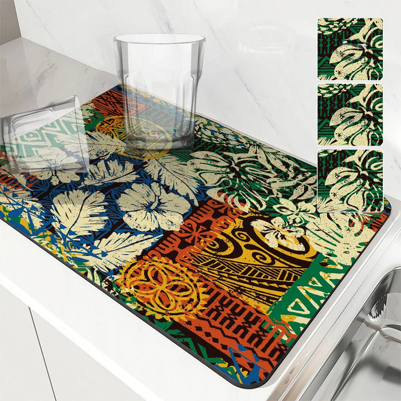 Axyaa Paisley Absorbent Drying Mat for Kitchen Table Cup Dry Coffee Mat