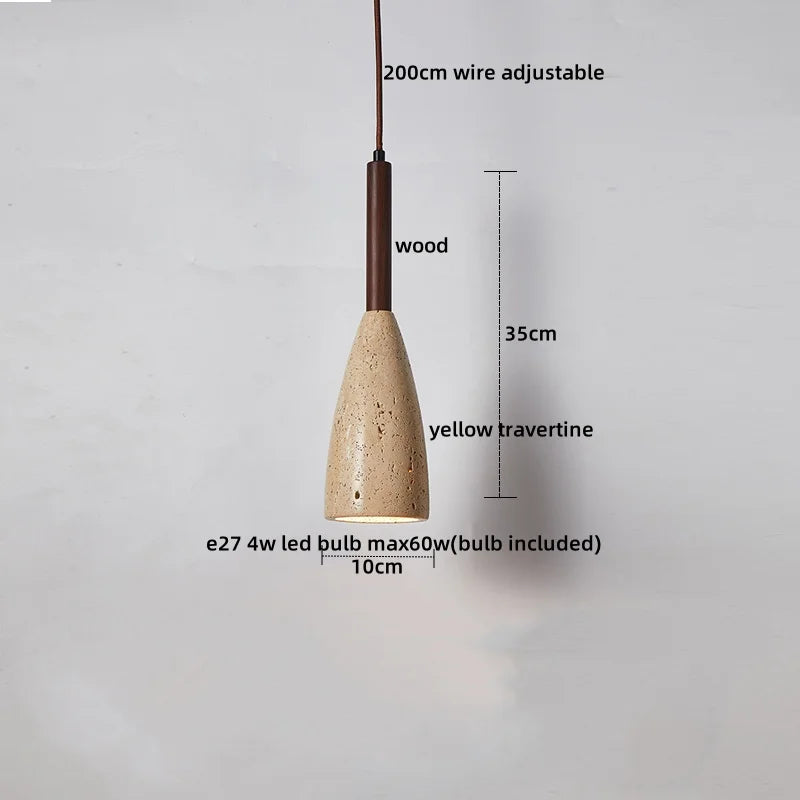 Axyaa Yellow Travertine Wood Pendant Light, LED Hanging Lamp for Dinging Living Room