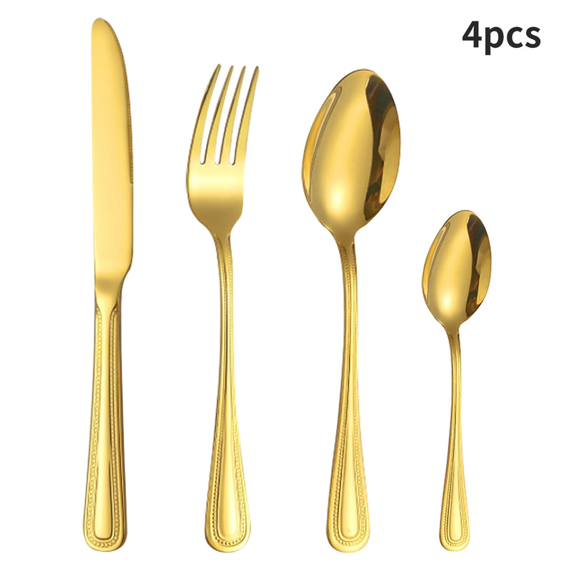 Axyaa Gold Stainless Steel Tableware Set - Knife, Fork, Spoon - 4/6/16/24pcs