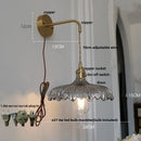 Axyaa Amber Vintage LED Wall Light Glass Copper Pull Chain Switch Bedside Lamp