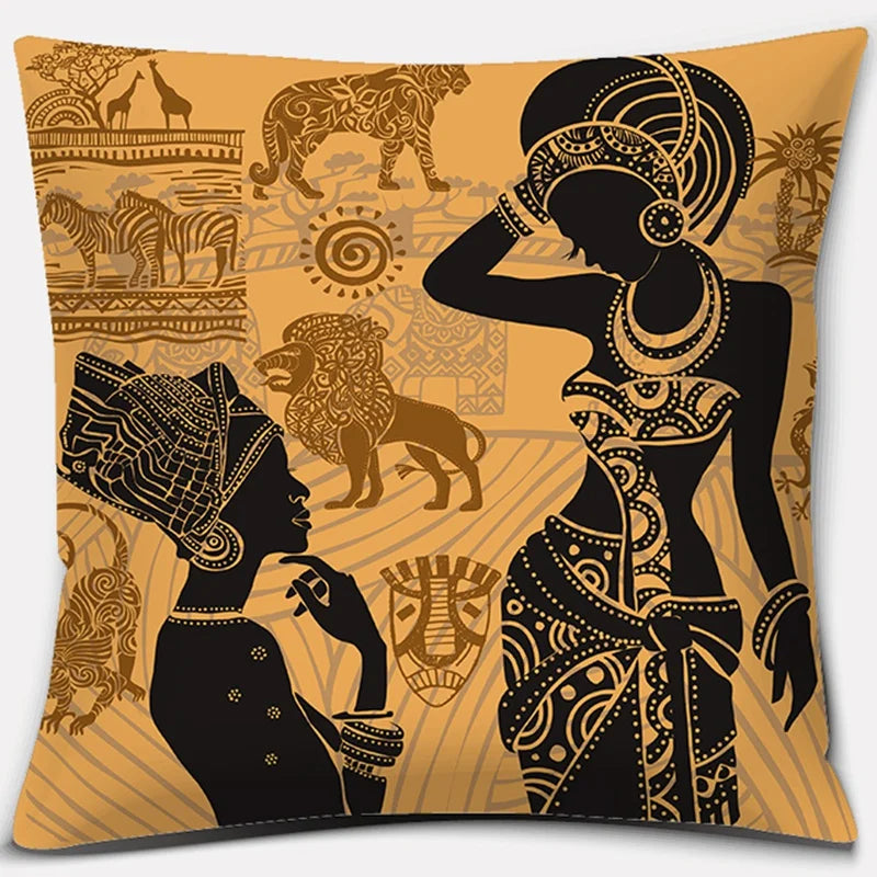 Ethnic African Women Pillowcase by Axyaa | Polyester Cushion Cover for Car & Sofa