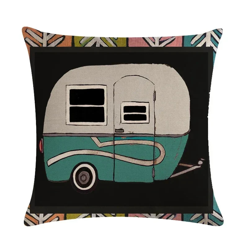 Axyaa Retro Car Pattern Cushion Cover Linen Pillowcase 45*45cm