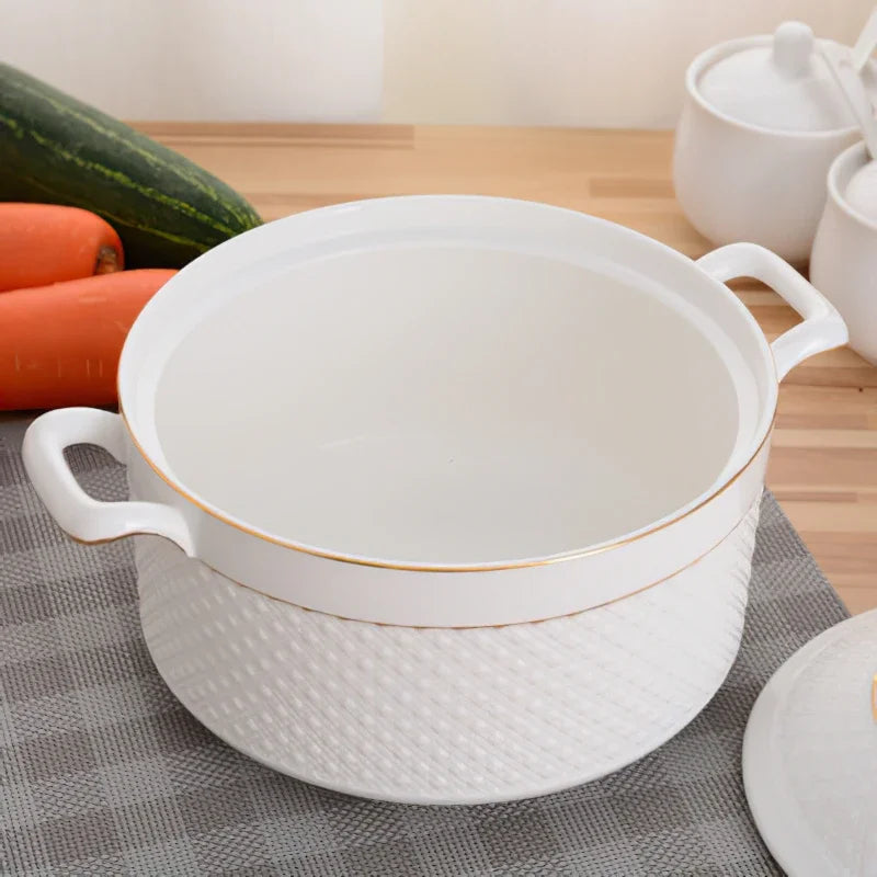Axya Ceramic Phnom Penh Soup Pot with Cover, Nordic Round Pure Color Bowl