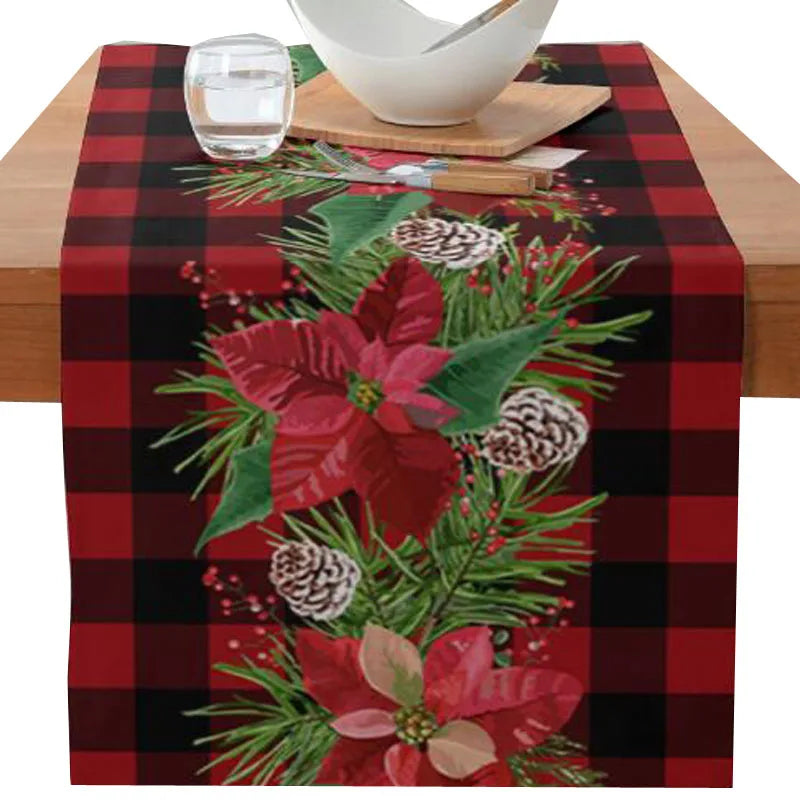 Axyaa Christmas Table Runner with Gnome Elk Tree Snowflake Print