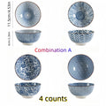 Axyaa Blue and White Hand-Painted 4.5" Ceramic Rice Bowl, Vintage Style Home Use