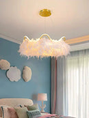 Axyaa Feather Lamp Cream Crown Style Girls' Room & Cloakroom Chandelier Master Bedroom