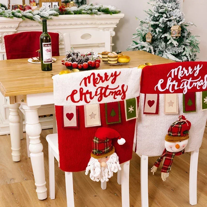 Axyaa Christmas Chair Cover Cartoon Santa Snowman Elk Festive Supplies