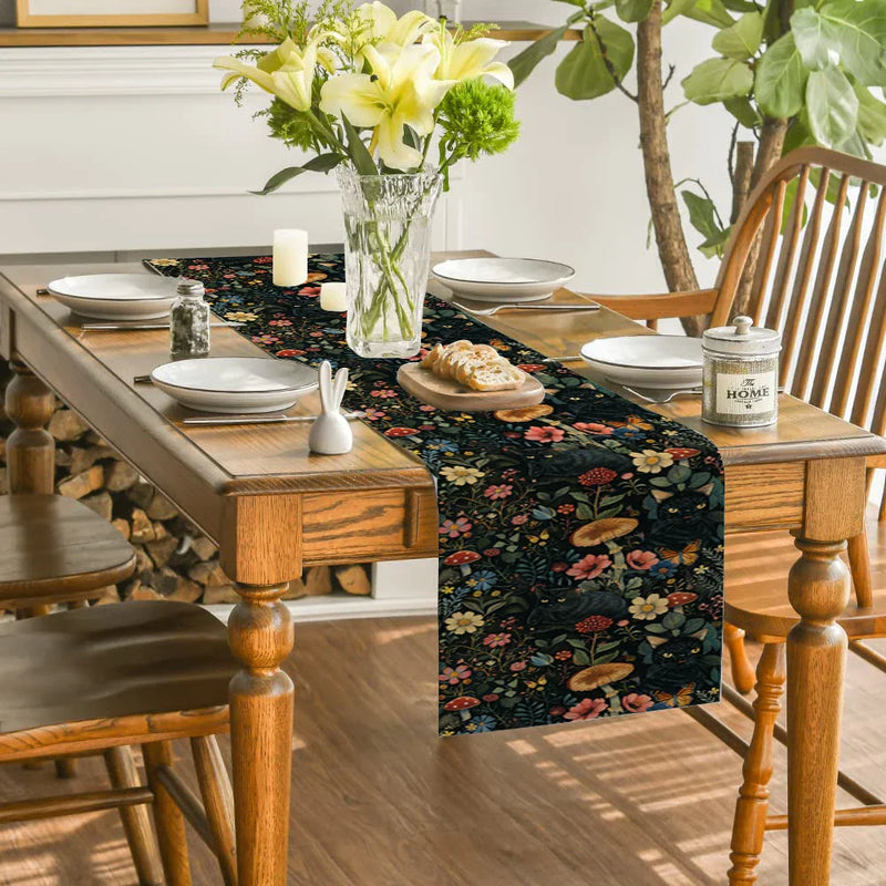 Axyaa Black Cats Butterflies Table Runner for Farmhouse Dining and Wedding Party