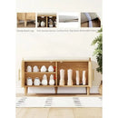 Axyaa Rattan Shoe Storage Bench with Cushion, Wooden Entryway Cabinet Organizer