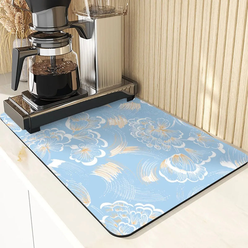Axyaa Flowers Pattern Kitchen Absorbent Drying Mat: Stylish Table Decor & Accessory