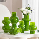 Axyaa Green Glass Vase Hydroponics Plant Pot for Table Decoration Aesthetic Floral Room Decor