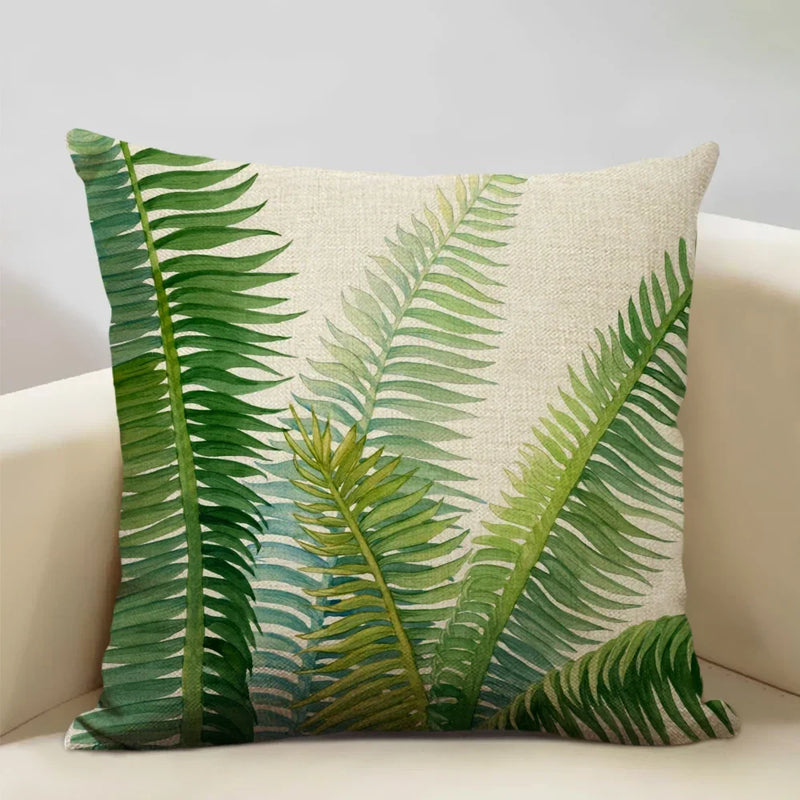 Axyaa Tropical Palm Leaf Cushion Cover 45x45cm Linen Pillowcase