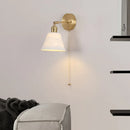 Axyaa Copper LED Wall Light Pull Chain Switch Modern Ceramic Bedside Lamp