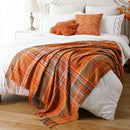 Axyaa Orange Plaid Cashmere Throw Blanket with Tassels
