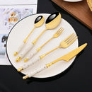 Axyaa White Gold Cutlery Set - 30Pcs Stainless Steel Tableware Dinnerware Flatware