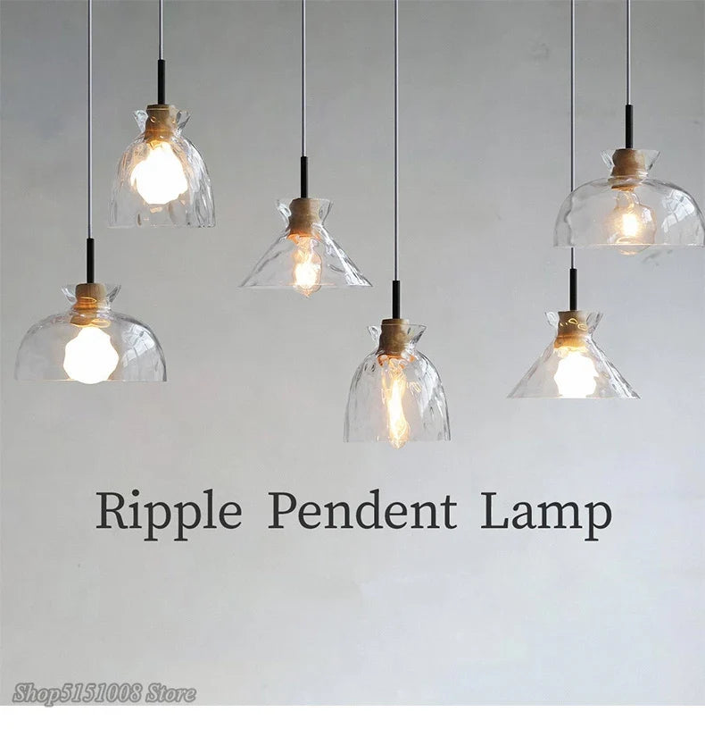 Axyaa Wood Glass Pendant Lamp Japanese Style Minimalist for Living Room, Bedroom, Restaurant