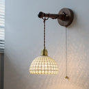 Axyaa Ceramic LED Wall Lamps Black Walnut Wood Pull Chain Switch Japan Style Stair Light