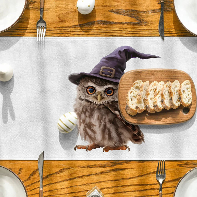 Axyaa Halloween Owl Wizard Hat Table Runner - Elegant Home Dining Decor