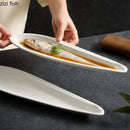 Axyaa White Ceramic Fish Plate for Restaurant and Molecular Cuisine