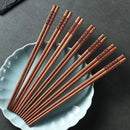 Axyaa Red Sandalwood Chopsticks Set - Engraved Wooden Food Chopsticks