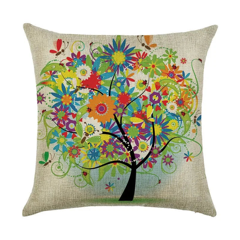 Axyaa Cartoon Pattern Linen Pillowcase - Home Sofa Decorative Cushion Cover