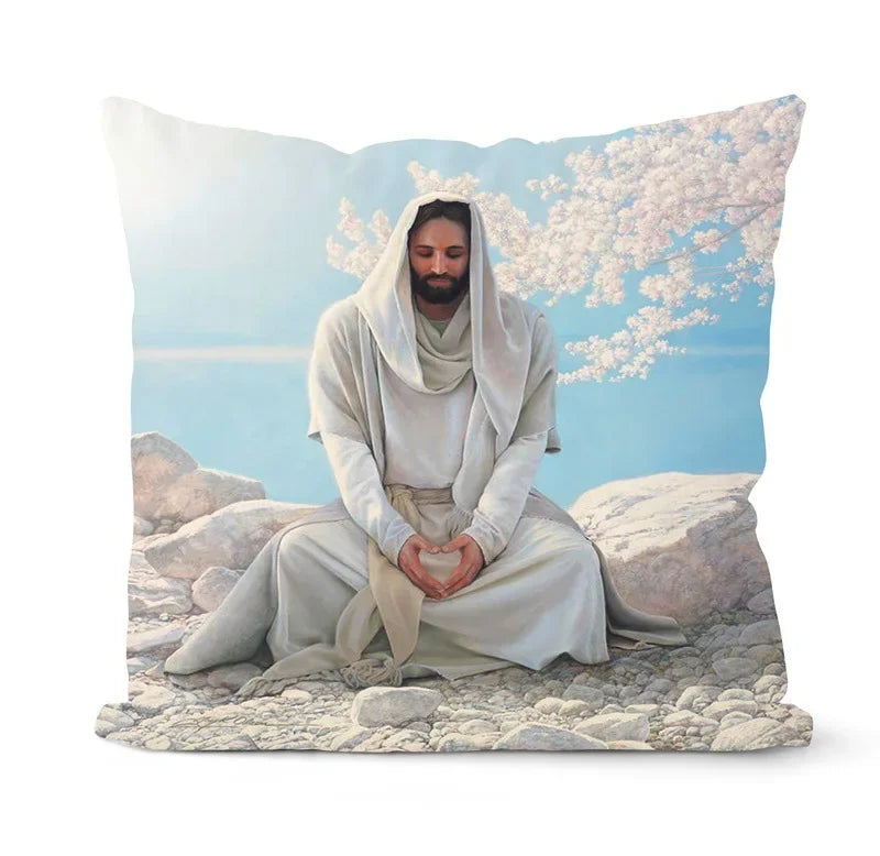 Retro Oil Painting Christmas Pillowcase - Axyaa Nativity Cushions Case Jesus Christ Print Throw Pillows Case