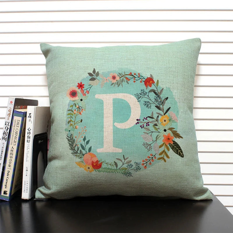 Axyaa 26 Letter Design Linen Sofa Cushion Cover 45x45cm Pillow Case for Bedroom & Living Room