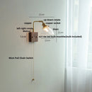 Axyaa White Glass LED Wall Light Hallway Fixture with Walnut Wood & Brass Switch