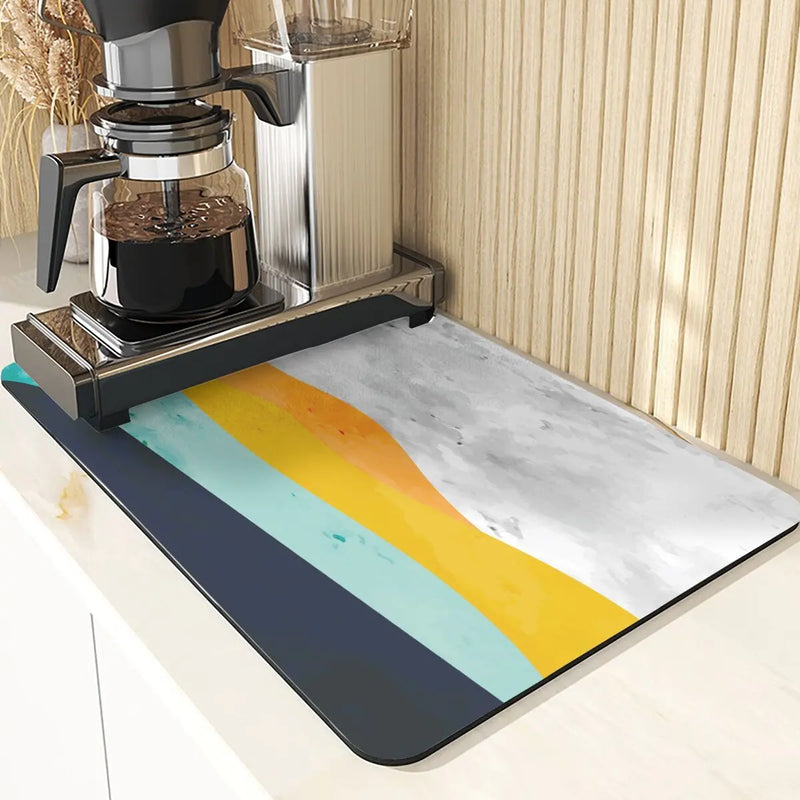 Axyaa Diatomite Kitchen Mat: Flowers Pattern Table Decor & Cup Holder