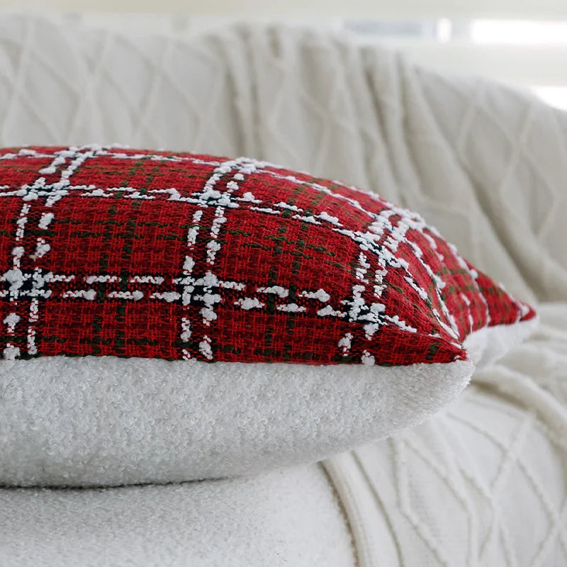 Axyaa Christmas Plaid Retro Pillowcase 45x45 Red Soft Cushion Cover