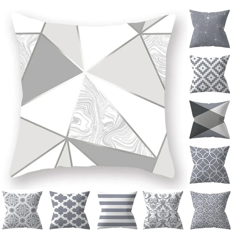 Axyaa 18" Sliver Grey Geometry Striped Pillowcase Home Decor Pillow Cover