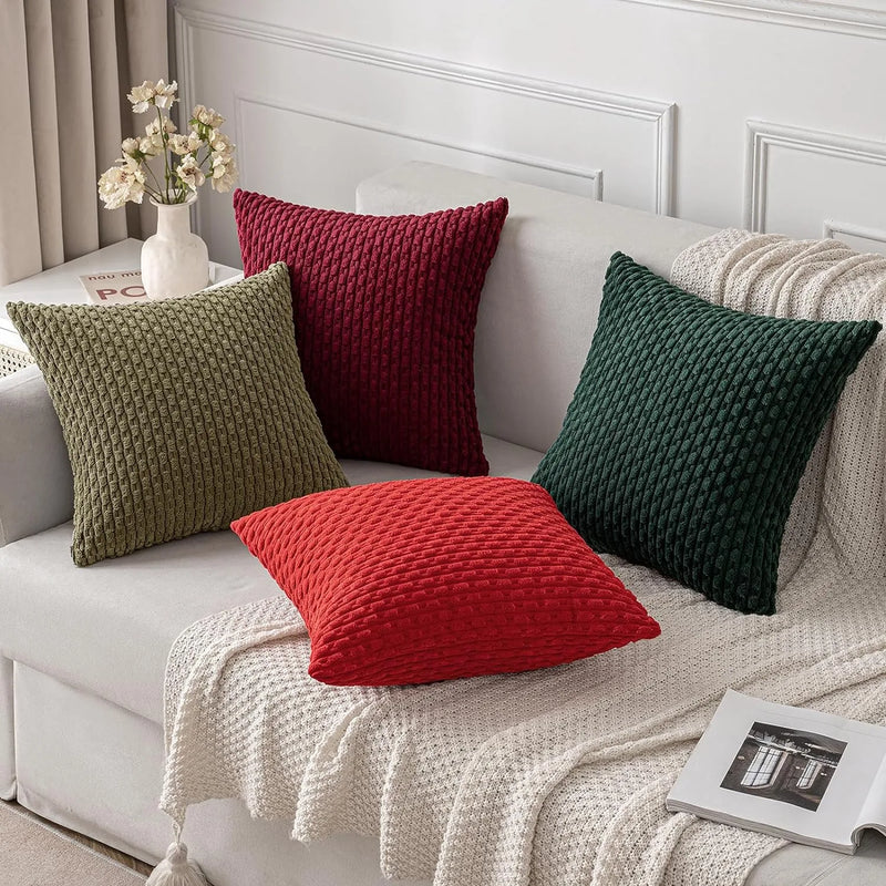 Axyaa Soft Corduroy Boho Throw Pillow Covers for Couch & Bed Décor