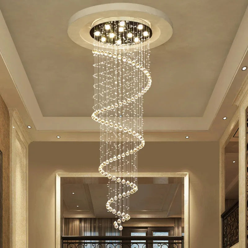 Axyaa Luxury K9 Crystal Chandelier Modern LED Villa Double Staircase Lighting for Living Room