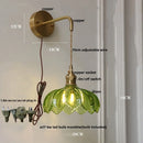 Axyaa Nordic LED Glass Wall Lights with Pull Chain Switch, Rotating Copper Bedside Lamp