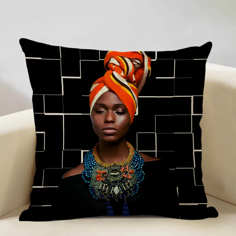 Axyaa African Retro Fashion Girl Sofa Cushion Cover 45x45cm Home Decor Pillow Cover