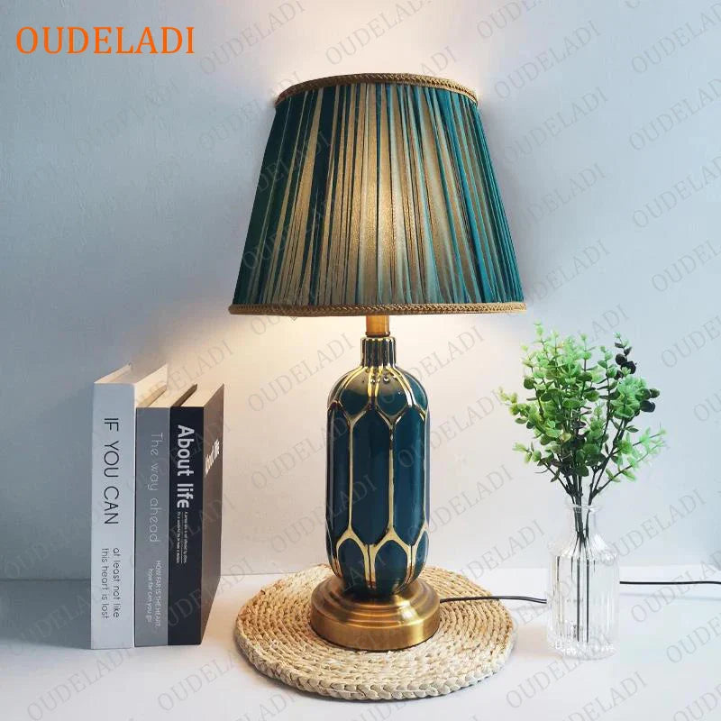 Axya Blue Ceramic Table Lamp | Post Modern American Style for Bedroom & Living Room