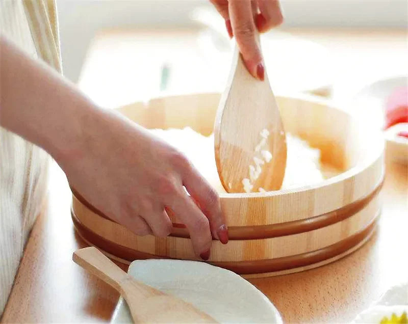 Axya Copper Edge Basin Bowl Set for Bibimbap Sushi, Sashimi Mixing in Wooden Barrel