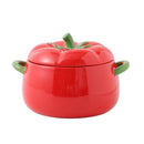 Axya Tomato Soup Bowl Set - Porcelain Binaural Disc Plate & Ceramic Pot