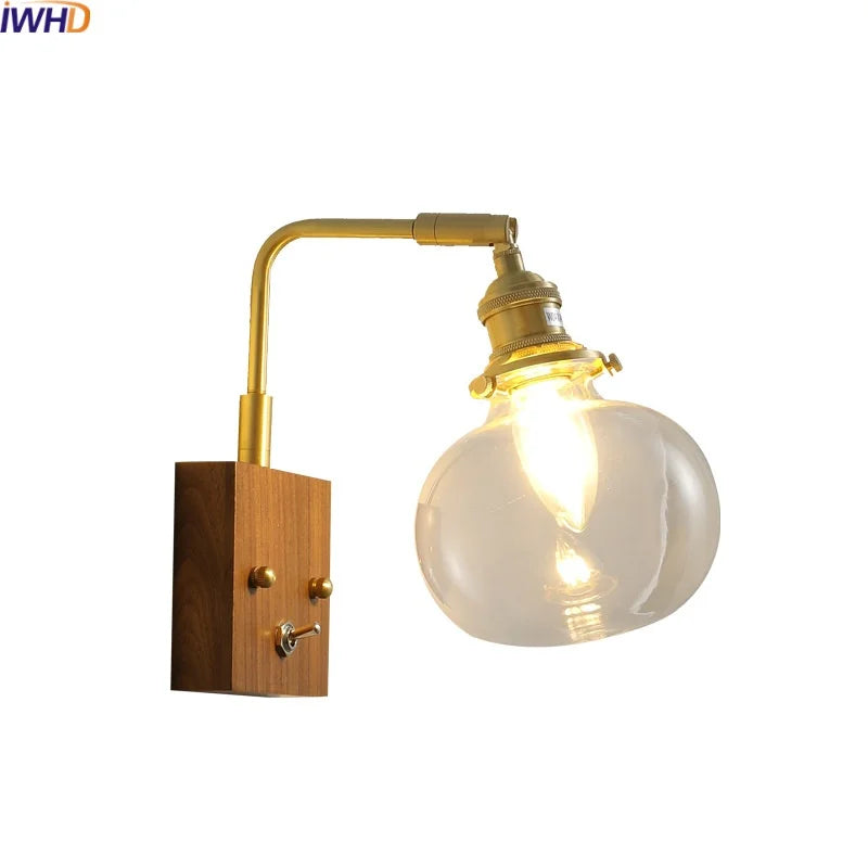 Axyaa Clear Glass LED Wall Sconce Walnut Copper Modern Stair Light Fixtures