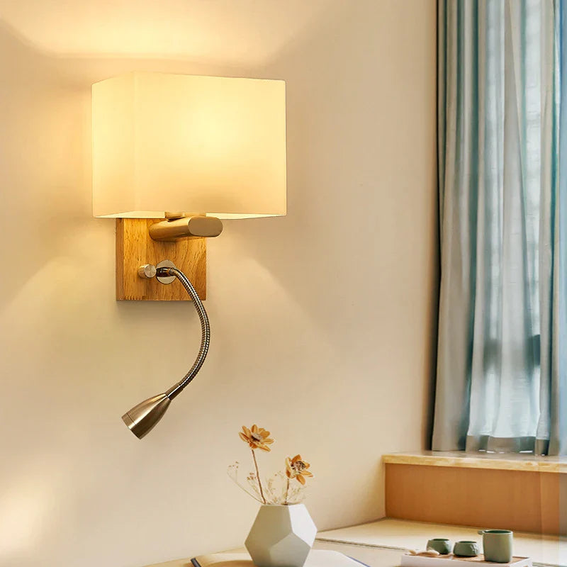 Axyaa Wood Iron LED Wall Lamp for Living Room Bedroom Sconce Nightlight