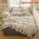 Axyaa Cream Lace Girl Powder Grid Korean Double-Layer Quilt Cover Set