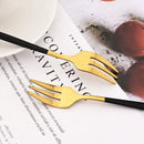 Axyaa Stainless Steel Tea Forks Set, Black Gold Mirror Cutlery Tableware