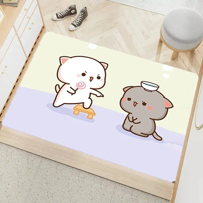 Axyaa Cute Peach Mochi Print Entrance Door Mat - Kawaii Room Decoration