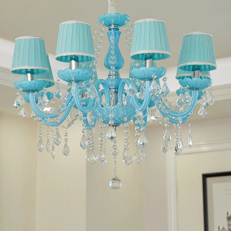 Axyaa Blue Crystal Pendant Lamp: Luxurious Candle Chandelier for Living Room, Bedroom, and More