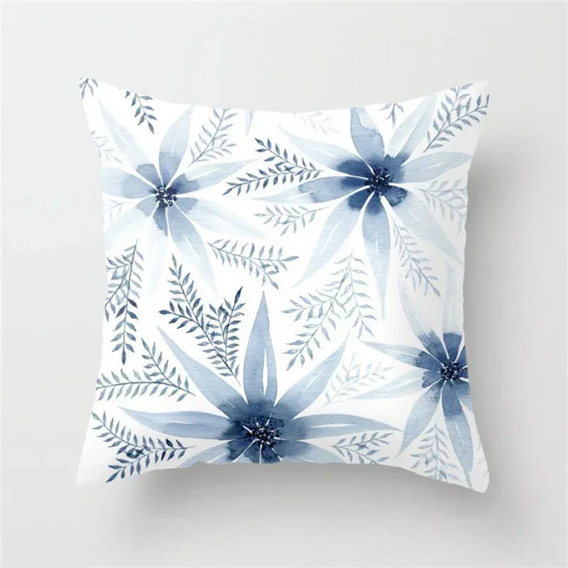 Geometric Blue Ink Flower Pillowcase for Stylish Home Decor by Axyaa