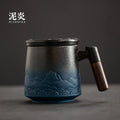 Ceramic Strainer Tea Cup with Lid and Wood Handle - Axyaa Vintage Japanese Mug
