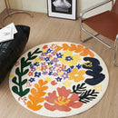 Axyaa Flower Pastoral Small Fresh Round Rug for Bedroom Dresser, Living Room Non-Slip Carpet