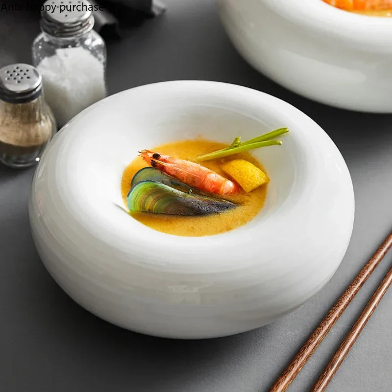 Axya White Ceramic Dinner Plate Set Restaurant Tableware Bowl Snack Dessert Fruit Plate