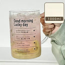 Axyaa 1000ML Glass Measuring Cup with Lid, Handle Large Milk Coffee Mug