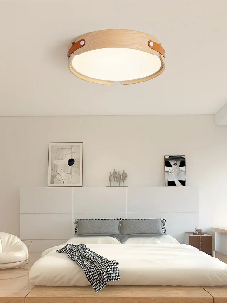 Axyaa Walnut Round Ceiling Lamp - Modern Japanese Nordic Style for Bedroom and Restaurant